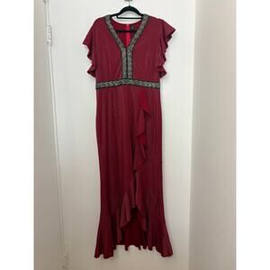 Yishion Red Shimmer Ruffle Sleeve Beaded Formal Dress Size XXL NWT